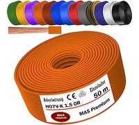 Da 5 a 100 m di cavo H07 V-K 1,5 mm² nero, azzurro, verde/giallo, verde, rosso, blu scuro, marrone, arancione, grigio, bianco, viola, blu oltremare o giallo, singolo cavo flessibile (arancione, 50 m)