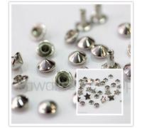 Da 50pz a 1000pz borchie cono a rivetto 6mm ARGENTO/ORO+10pz stelle a scelta