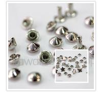 Da 50pz a 1000pz borchie cono a rivetto 6mm ARGENTO/ORO+10pz stelle a scelta