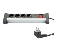 DIGITUS DA-70614 - Presa multipla con caricatore USB - 1 pezzo - 2x porta USB-A - 4x presa con contatto di terra - Con interruttore - Per montaggio a parete e da scrivania