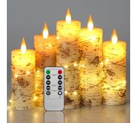 Da by Candela a LED betulla disegnata a mano batteria candela set di 5 candele (12cm, 14cm, 16cm, 18cm, 20cm) a batteria alimentata con telecomando a 11 pulsanti