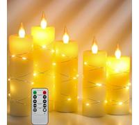 Da by Candele LED, luci a corda incorporate, candele LED in 5 pezzi, con telecomando a 10 tasti, funzione timer 24 ore, fiamma danzante, cera reale, alimentazione a batteria