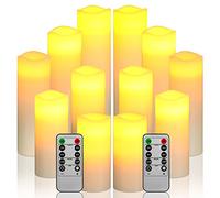Da by LED Candele senza fiamma a batteria, set di 12 candele a pilastro in vera cera con timer remoto (batterie non incluse).