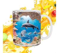 da caffè 3D a forma di delfino, in ceramica dipinta, 325 ml, per amanti del caffè, latte, tè, per donne e uomini