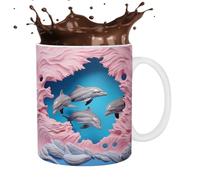 da caffè 3D - da caffè 3D dipinta piatta | 325 ml, decorazione delfini, tazze da caffè per gli amanti del tè al latte, tazze in ceramica per donne e uomini