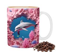 da caffè 3D - da caffè in ceramica dipinta piatta 3D | Decorazione in ceramica con delfino per donne e uomini, regalo per vacanze e compleanno