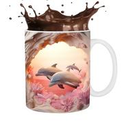 da caffè 3D | Tazze di delfino dipinta piatta 3D in ceramica | Tazze da caffè con decorazione delfino da 11 oz per gli amanti del tè con latte e , tazze in ceramica per donne e h