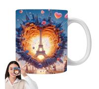 da caffè 3D "Tower", in ceramica, motivo a torre parigina, bevande calde, latte e caffè, durevole, facile da pulire, ergonomica, design elegante | in ceramica 3D Home Office Petit-d