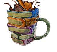 da caffè con libri dipinti in 3D, da caffè da donna, per uso quotidiano, statua da collezione per amanti della letteratura, dormitorio, lavoro, casa e viaggi