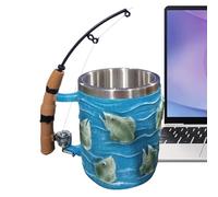 da caffè da, realistica, a tema, divertente con design con canna e mulinello, riutilizzabile, regalo per pescatori