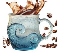 da caffè in con motivo oceano, 300 ml, realizzata a mano, con manico, trasparente, per spiaggia, casa, vino, ufficio, tè, cocktail, amanti della spiaggia e regali