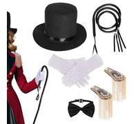 da Circo per Donne | Set Cappello a Cilindro e Spalline | Farfallino Guanti Frustino Spalline Cappello Per Uomo e Donna Feste a Tema e Cosplay