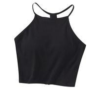 Da corsa da donna con reggiseni incorporati Canotte Y2K Athletic Cropped Senza Maniche Estate 2025 Camicette Collo Alto Sport Racerback Uscire Trendy Gym Tank Top Sportivo Crop Solido, Nero , S