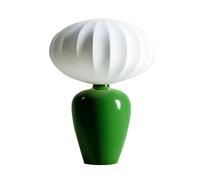 da da Tavolo in Ceramica Verde con Paralume in Seta Bianca, de Moderne di metà secolo con Paralume a Lanterna e Corpo da a Vaso, da Verde Salvia per Soggiorno, Camera da Letto, st