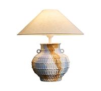da da Tavolo Vintage in Ceramica con Paralume in Tessuto, da Industriale Fatta a Mano con Attacco E27, 17,7x18,9 Pollici, Crema Vintage e Blu Cielo Stellato per Soggiorno, Camera da Letto,