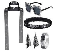 da discoteca da donna, collana discoteca - occhiali da sole rock discoteca | girocollo con paillettes, orecchini, braccialetto, fascia da sole, occhiali da sole per costume adulto