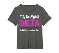 da Domani Dieta Scritte Divertenti Ironiche Donna Dieta Maglietta, Donna Plus-Size, Asfalto, 6X