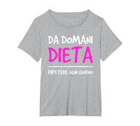 da Domani Dieta Scritte Divertenti Ironiche Donna Dieta Maglietta, Donna Plus-Size, Grigio Melange, 3X