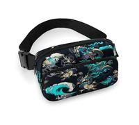 da donna alla moda, portatile, modello grande con tracolla regolabile per corsa, escursionismo, allenamento, viaggio, compatibile con il drago d'oro nero giapponese Cool Ocean Wave