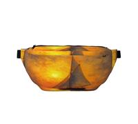 da donna e da uomo, con motivo a onde sulla spiaggia e tramonto, da cintura, tracolla, per sport, viaggi, escursionismo, corsa, jogging