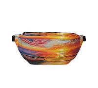 da donna e da uomo, con motivo a onde sulla spiaggia e tramonto, da cintura, tracolla, per sport, viaggi, escursionismo, corsa, jogging