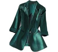 da Donna Elegante Business Casual Ufficio Raso Sette Minuti Manica Blazer Sciolto Primavera Colore Solido Classico Risvolto Moda Partito Blazer (Verde Scuro,XXL)