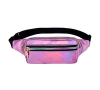 da donna PU Beach Travel Leisure Laser Holographic Banana Hip Bum Zipper Belt Borse for ragazze(Pink)
