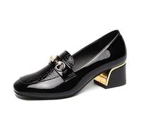 da Donna Stampato Tacchi Grossi Confortevole Punta Rotonda Perla Metallo Fibbia Decorazione Slip Tacco Abito Scarpe Ufficio Partito a piedi Formale (Nero,40)