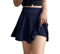 Da Donna Svasato Pieghe Mini Skater Gonna Con Pantaloncini Scuola Uniforme