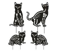 da giardino in metallo a forma di gatto, ornamento decorativo per esterni, scultura di gatto in ferro nero con picchetto, per aiuole, prato, patio, sentiero o decorazione da giardino, 21