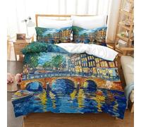 Da Letto Con Canale di Amsterdam 3D Con Stampa Copripiumino Microfibra Con Chiusura Lampo Federe Parure Copripiumino Super King(260x220cm)