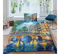 Da Letto Con Canale di Amsterdam Stampa 3D Copripiumino Microfibra Chiusura A Cerniera Federe Set Copripiumino Single(135x200cm)