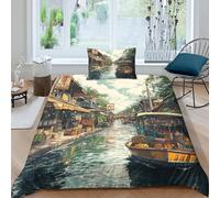 Da Letto Con Canale di Amsterdam Stampa 3D Copripiumino Morbido Microfibra 2 pezzi Federe Parure Copripiumino Single(135x200cm)