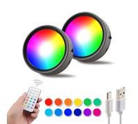 da LIGHT Set di 2 luci LED da incasso RGBW con telecomando, senza fili, luci per armadio con batteria, illuminazione regolabile per armadio, colore nero, per scale, vetrine, armadietti e cucine