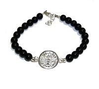 Da Polso Tetragrammaton Argento di Legge 1,5 CM Con Onice Naturale 6 MM E Stoffa
