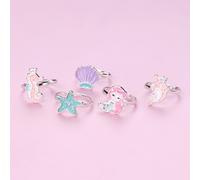 Da Ragazze 5 pezzi/set Scatola Oceano a tema lega di zinco resina colorata anelli con plastico , caratterizzato stella marina , cavalluccio marino , sirena e design conchiglia Tagli UnicaGraficoLega d
