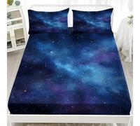 Da Sogno Un Cielo Stellato E Della Via Lattea Lenzuolo con Angoli Singolo 90x200 cm, Blu Lenzuolo con Angoli in Microfibra Traspirante Tasca Profonda 30 cm, Coprimaterasso Lavabile in Lavatrice