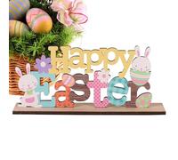 da tavolo con scritta "Happy Easter", decorazione da tavolo con coniglietto pasquale, in legno, decorazione pasquale, centrotavola per le vacanze, decorazione artigianale da collezione, per la