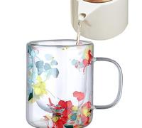 da tè - Bicchiere da 250 ml Double Wall Insulated Mug Heat Resistant Design - Comodo manico e forma moderna, Clear Glass Coffee Mug per caffè, tè, bevande calde, Cold Beverages,