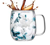 da tè con fiori secchi, da caffè in , resistente al calore, a doppia parete, con fiori secchi, per bevande fredde, cappuccino, latte