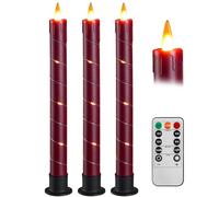 Da tre candele tremolanti senza fiamma a batteria, con candele da finestra a telecomando e LED 3D dinamico, 24 cm, per matrimoni, feste, decorazione della casa, colore: rosso
