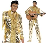 Da Uomo Adulto Elvis Presley Costume Oro Completo Tuxedo Costume da Festa Nuovo