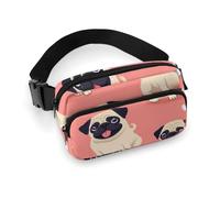 da uomo alla moda, piccolo, portatile, con tracolla regolabile, motivo: divertenti cartoni animati, carlini, cuccioli, rosa