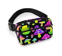 da uomo alla moda, piccolo, portatile, con tracolla regolabile, motivo funghi neon viola