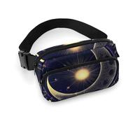 da uomo alla moda, piccolo zaino, portatile con tracolla regolabile, simbolo geometrico sacro, viola, spazio, galassia, stelle, sole, luna mistica