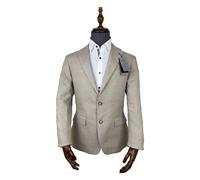 Da Uomo Beige Lino Giacca Leggero Farina D'Avena Matrimonio Casual Estivo Festa