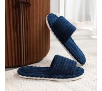 da uomo blu di velluto a coste righe con punta aperta Pantofole , adatto per autunno , inverno , quattro , coppia Pantofole da casa di legno pavimento , caldo e accogliente CN38-39,CN40-41,CN42-43,CN4