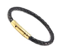 Da Uomo Braccialetto pelle Con Oro Acciaio Clasp-5mm Nero Intrecciato IN
