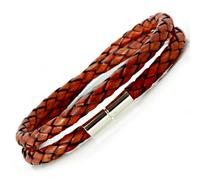 Da Uomo Braceletm Intrecciato Pelle Con Argento Sterling Twist Intrecciata Rosso