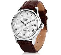 Da uomo Business in pelle Band polso al quarzo impermeabile orologi con calendario data, militare casual Dress Fashion orologio da polso - marrone